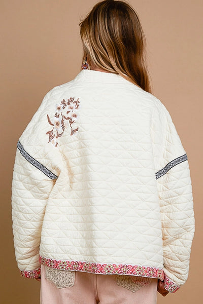 Embroidery Quilted Knit Jacket - Cream