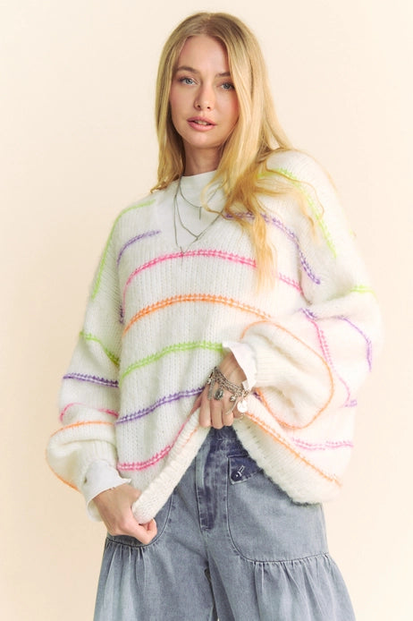 Multi Color Stripe Loose Fit Sweater