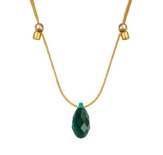 Hyevibe Emerald Silk Slider Necklace, Gold