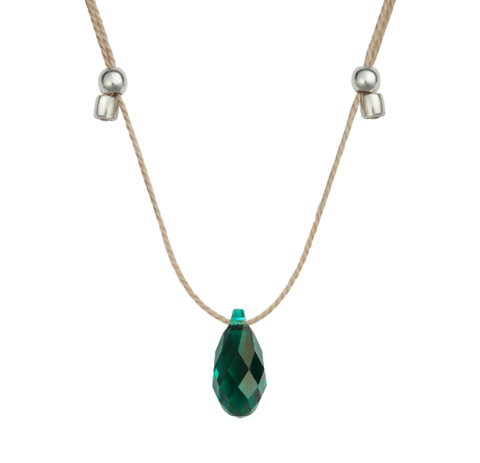 Hyevibe Emerald Silk Slider Necklace, Silver
