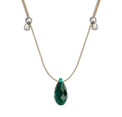 Hyevibe Emerald Silk Slider Necklace, Silver