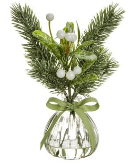 10" Snow Mistletoe/Pine in Vase