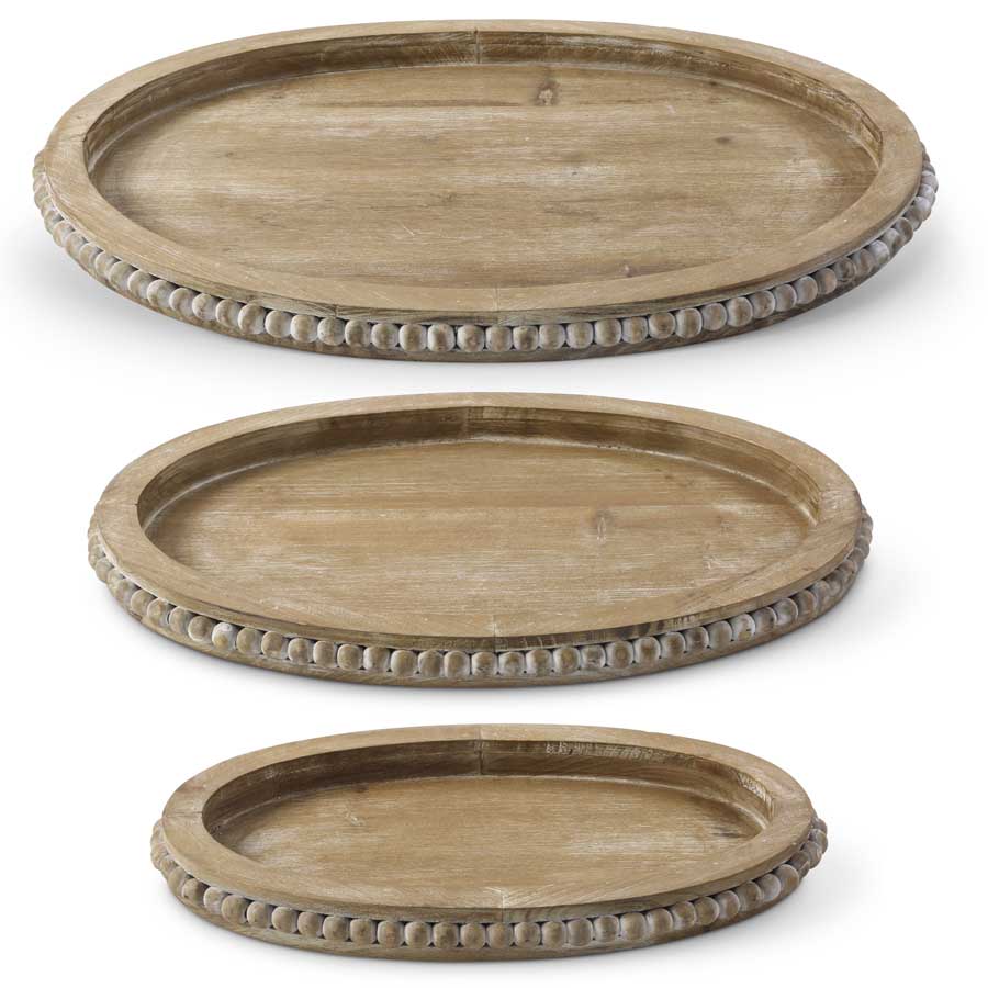 Wooden Oval Trays with Beaded Trim