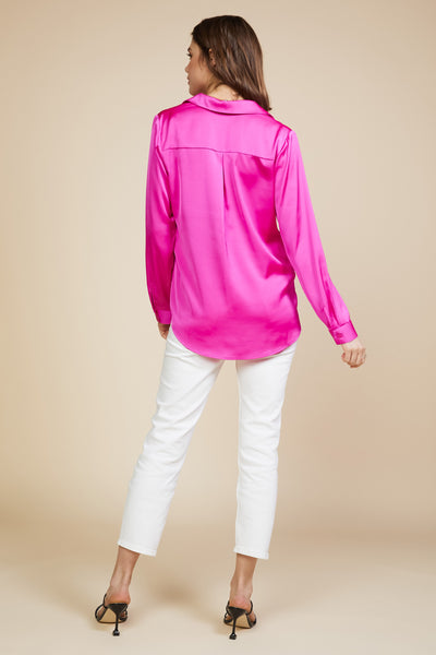 Emily Button Down Blouse in Hot Pink