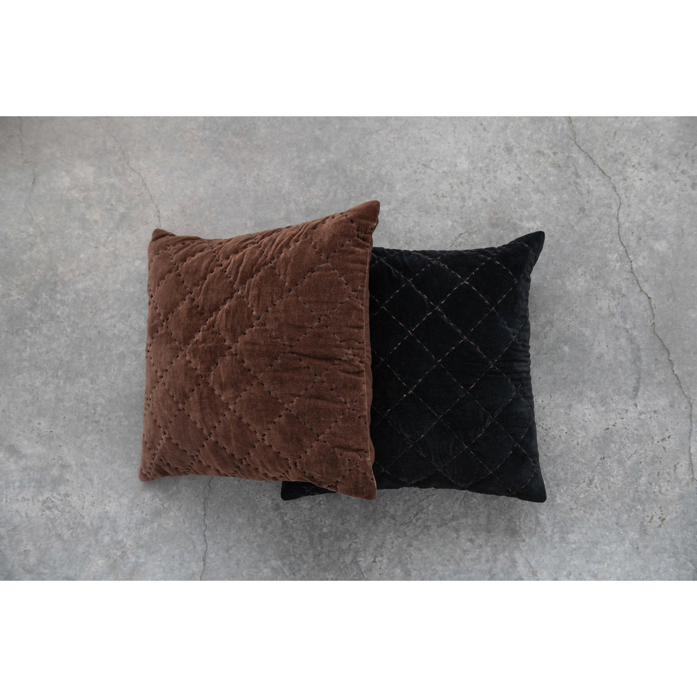 20" Cotton Velvet Pillow with Kantha Stitch, 2 Colors