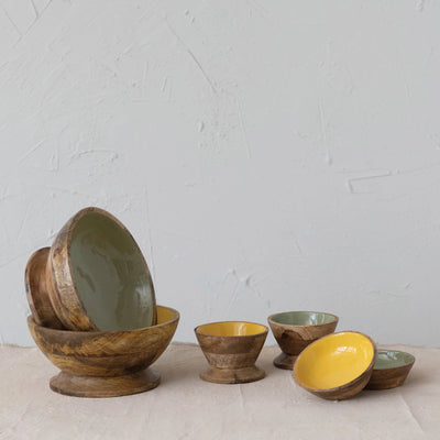 5" Enameled Mango Wood Bowl, 2 Colors