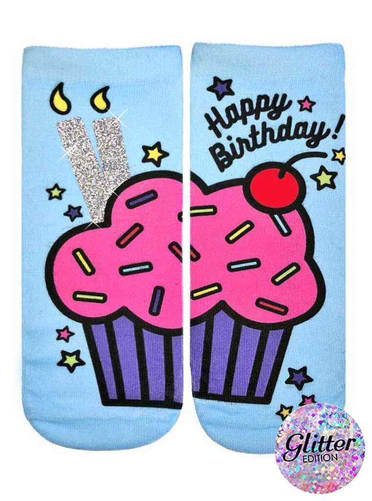 Birthday Cupcake Glitter Ankle Socks