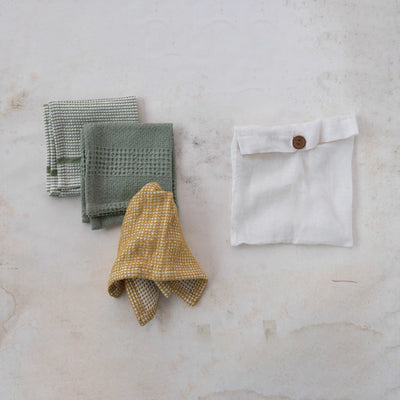 Cotton Waffle Weave Dish Cloths w Loop, Set of 3 in Bag
