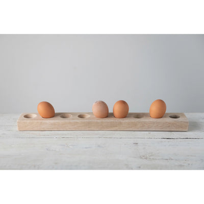Mango Wood Egg Holder with Handle, Holds 8 Eggs