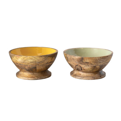 Enameled Mango Wood Footed Bowl, 2 Colors