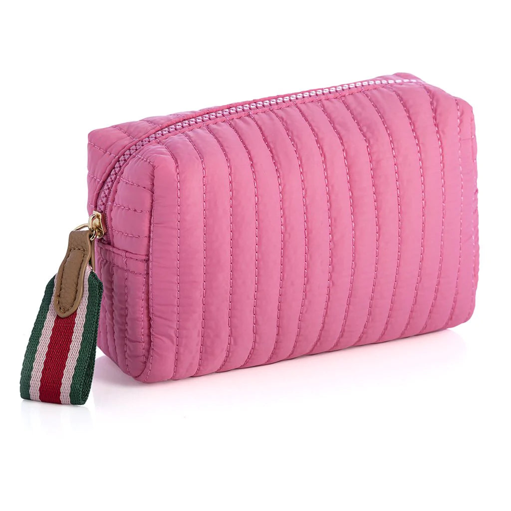 EZRA QUILTED NYLON SMALL BOXY COSMETIC POUCH, PINK