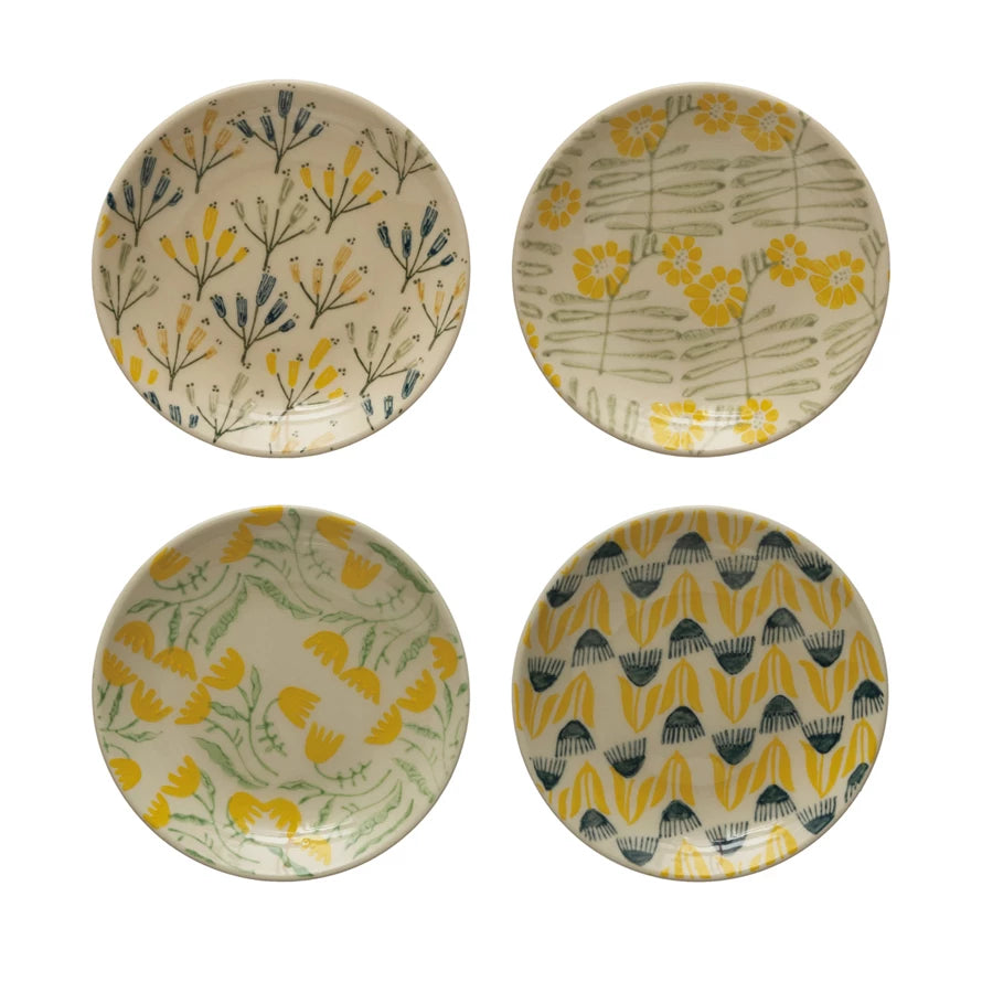 5" Stoneware Plate w/ Flowers, 4 Styles