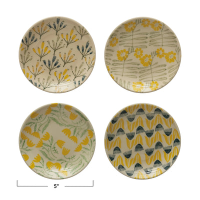 5" Stoneware Plate w/ Flowers, 4 Styles