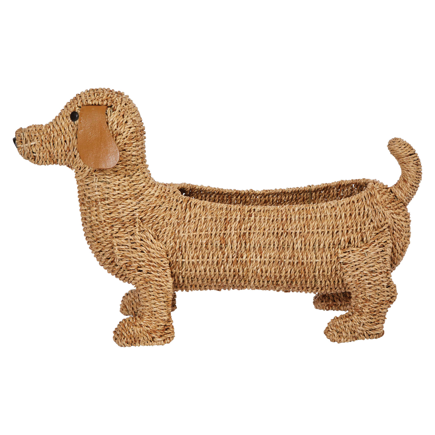 Hand-Woven Dog Basket with Leather Ears