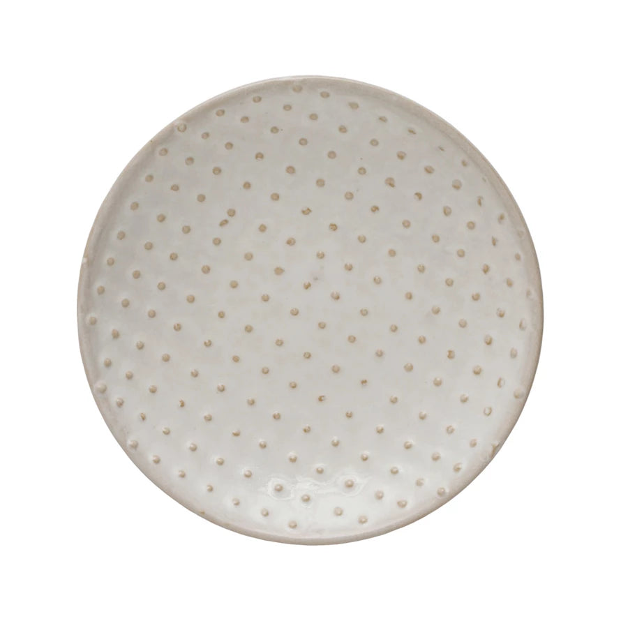 Embossed Stoneware Hobnail Plate, Reactive Glaze