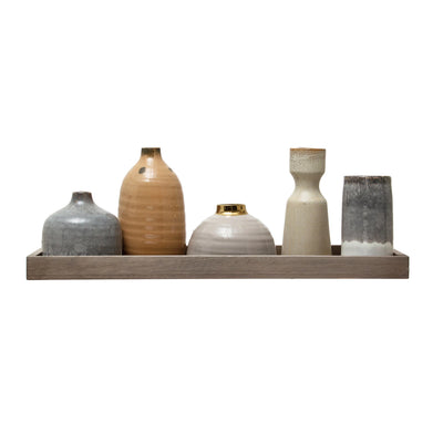 Mango Wood Tray With Vases, Set Of 6