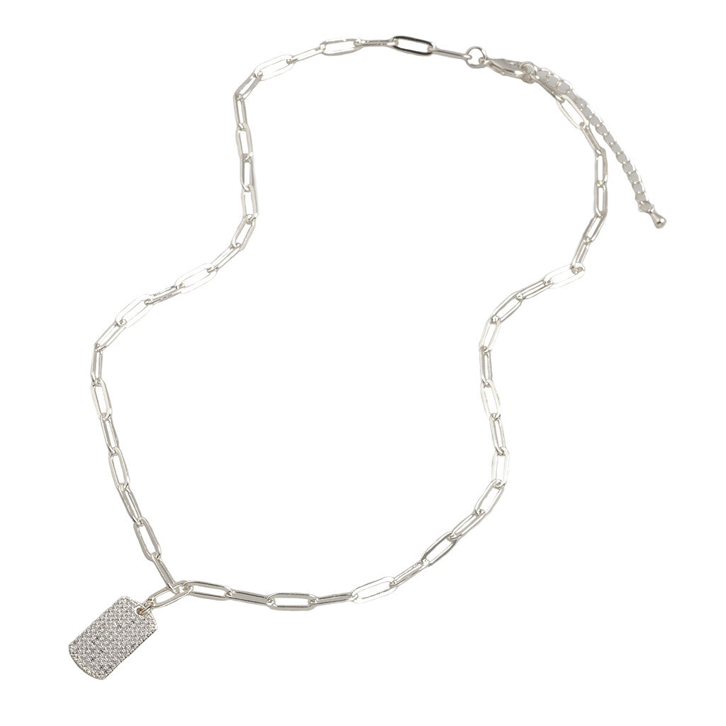 Paperclip Necklace With Dog Tag in Silver