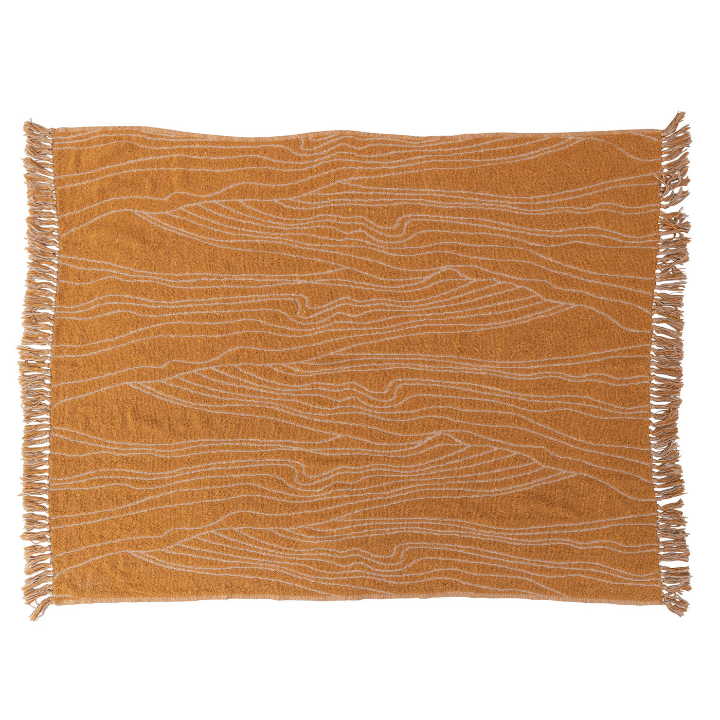 Recycled Cotton Blend Throw w/ Wave Design & Fringe