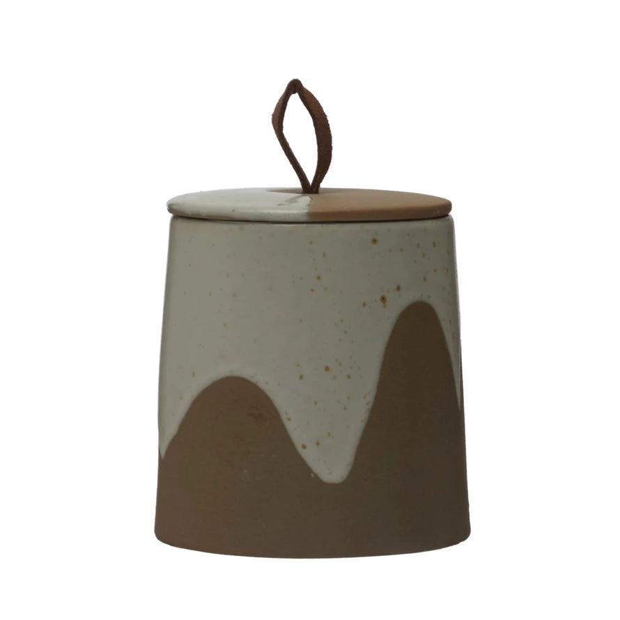 Stoneware Canister w/ Leather Loop, Reactive Glaze