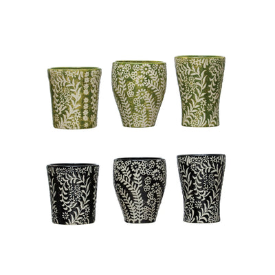 6-7 oz Stoneware Cup w/ Wax Relief Floral Pattern