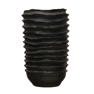 Stoneware Ripple Floor Planter/Vase, Matte Black