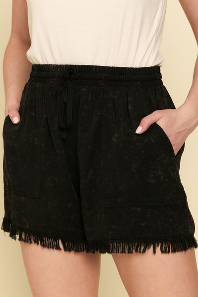 Kiara Frayed Detail Washed Shorts - Washed Black