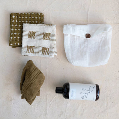 Olive Woven Cotton Cloth Set in Muslin Bag