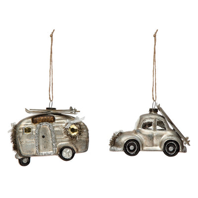 Vintage Glass Car and Camper Ornaments